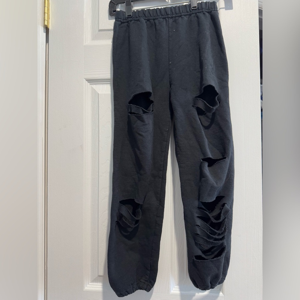 Girls Gildan Black Distressed Jogger Pants